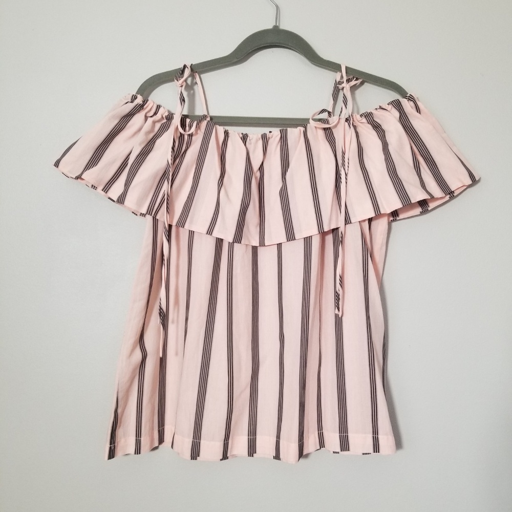 NWT Loft Floral Striped Off Shoulder Pale Pink Top - Picture 5 of 5